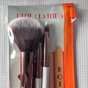 Luxie x PauTips Por La Noche 3pc Makeup Brush Set with Travel Pouch Orange White